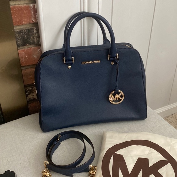 Michael Kors Navy Blue Coated Leather Satchel Handled Crossbody - Picture 11 of 11